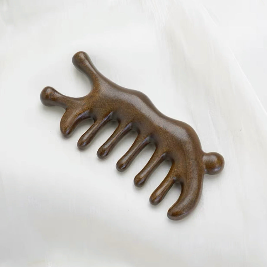 Golden Sandalwood Scalp Massager with Five Teeth