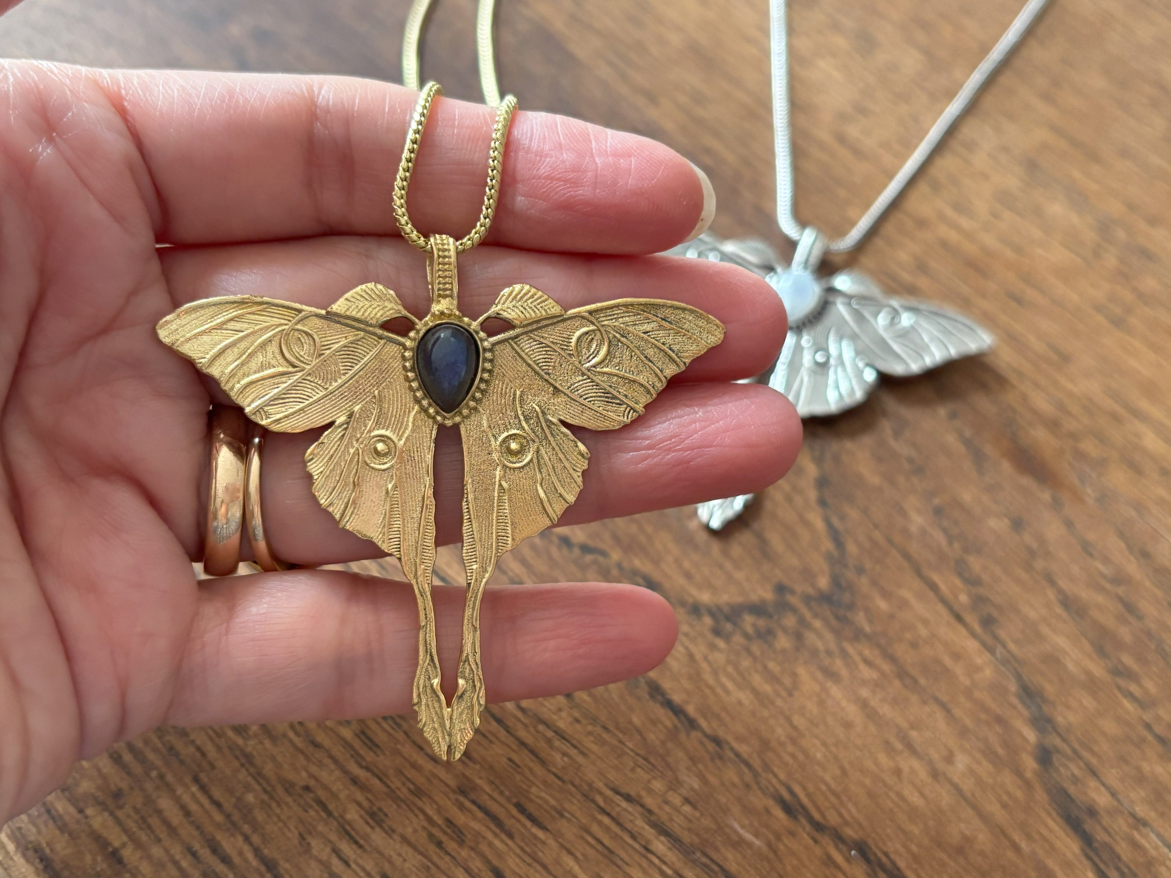 Gold/Silver Luna Moth Necklace – Nature-Inspired Boho Statement Pendant