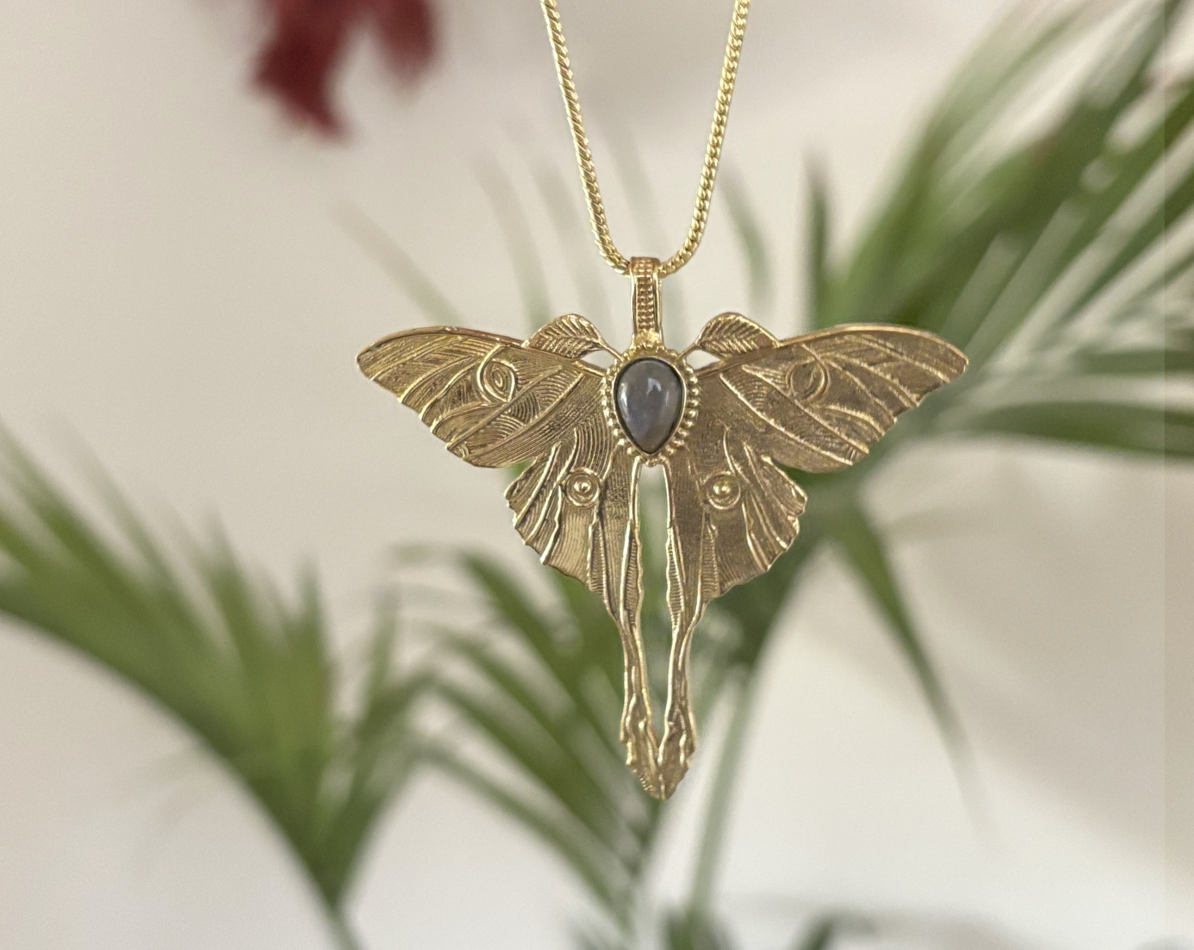 Gold/Silver Luna Moth Necklace – Nature-Inspired Boho Statement Pendant