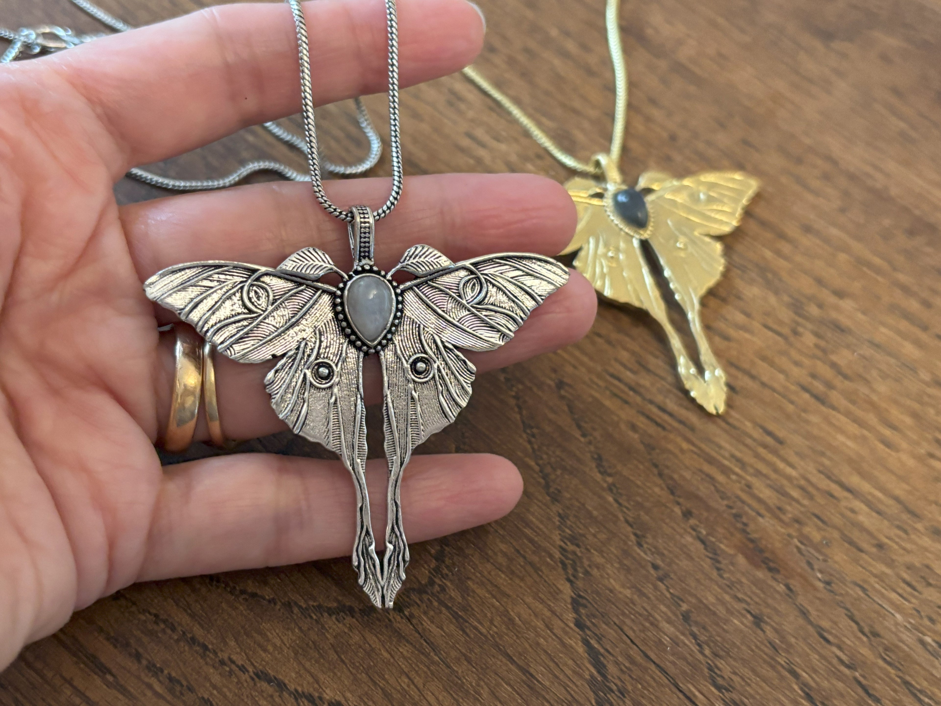 Gold/Silver Luna Moth Necklace – Nature-Inspired Boho Statement Pendant