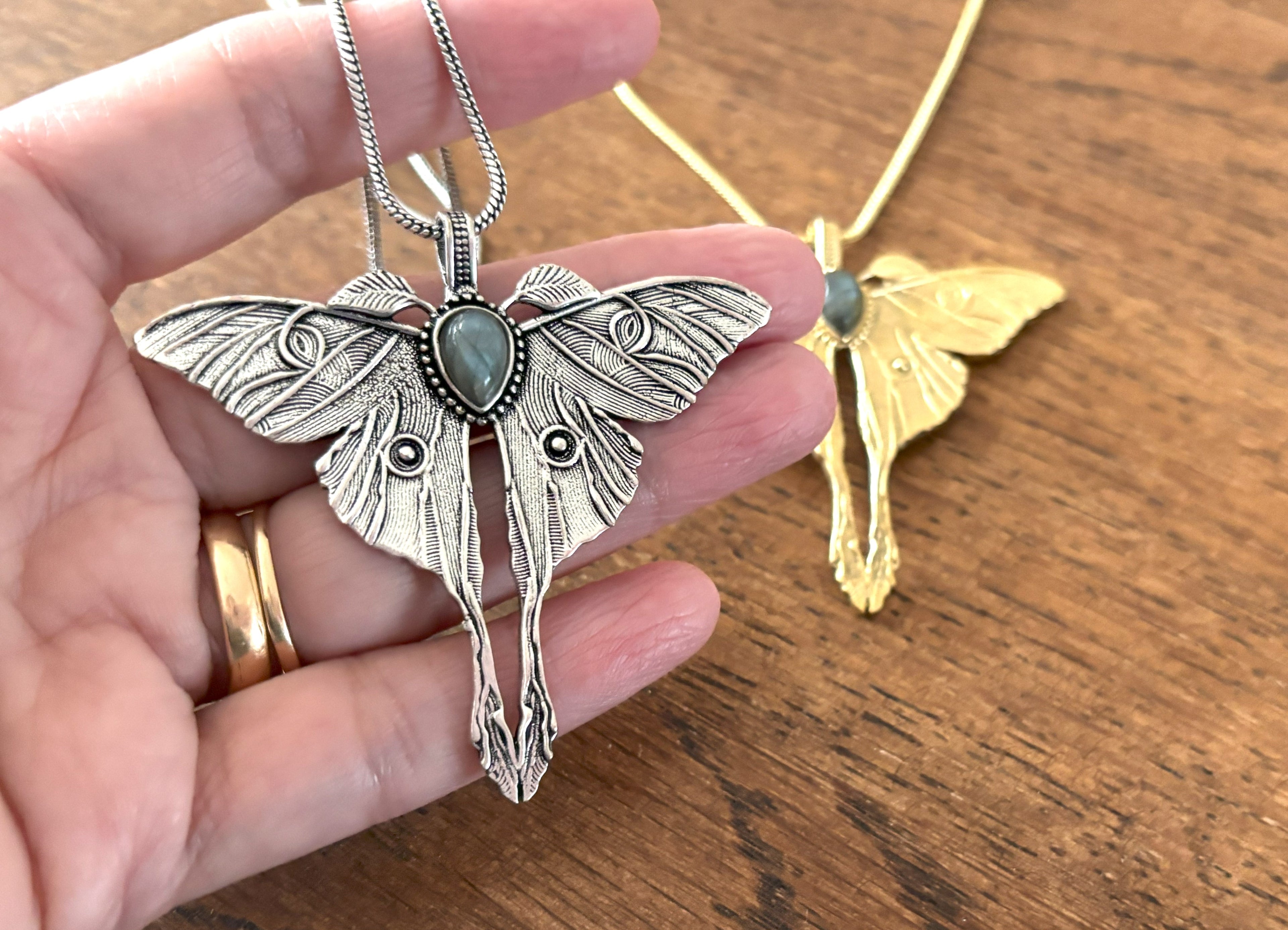 Gold/Silver Luna Moth Necklace – Nature-Inspired Boho Statement Pendant