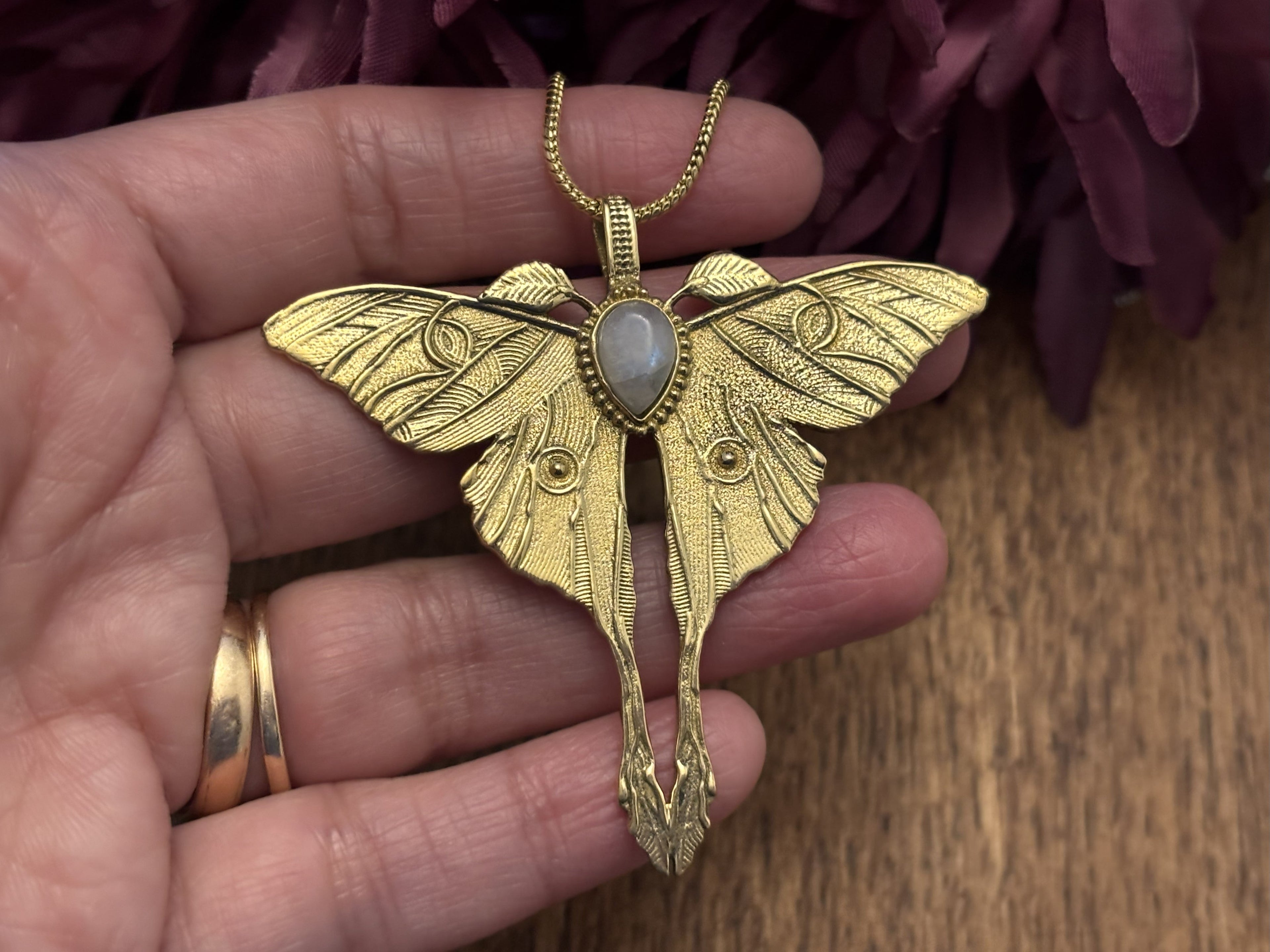 Gold/Silver Luna Moth Necklace – Nature-Inspired Boho Statement Pendant