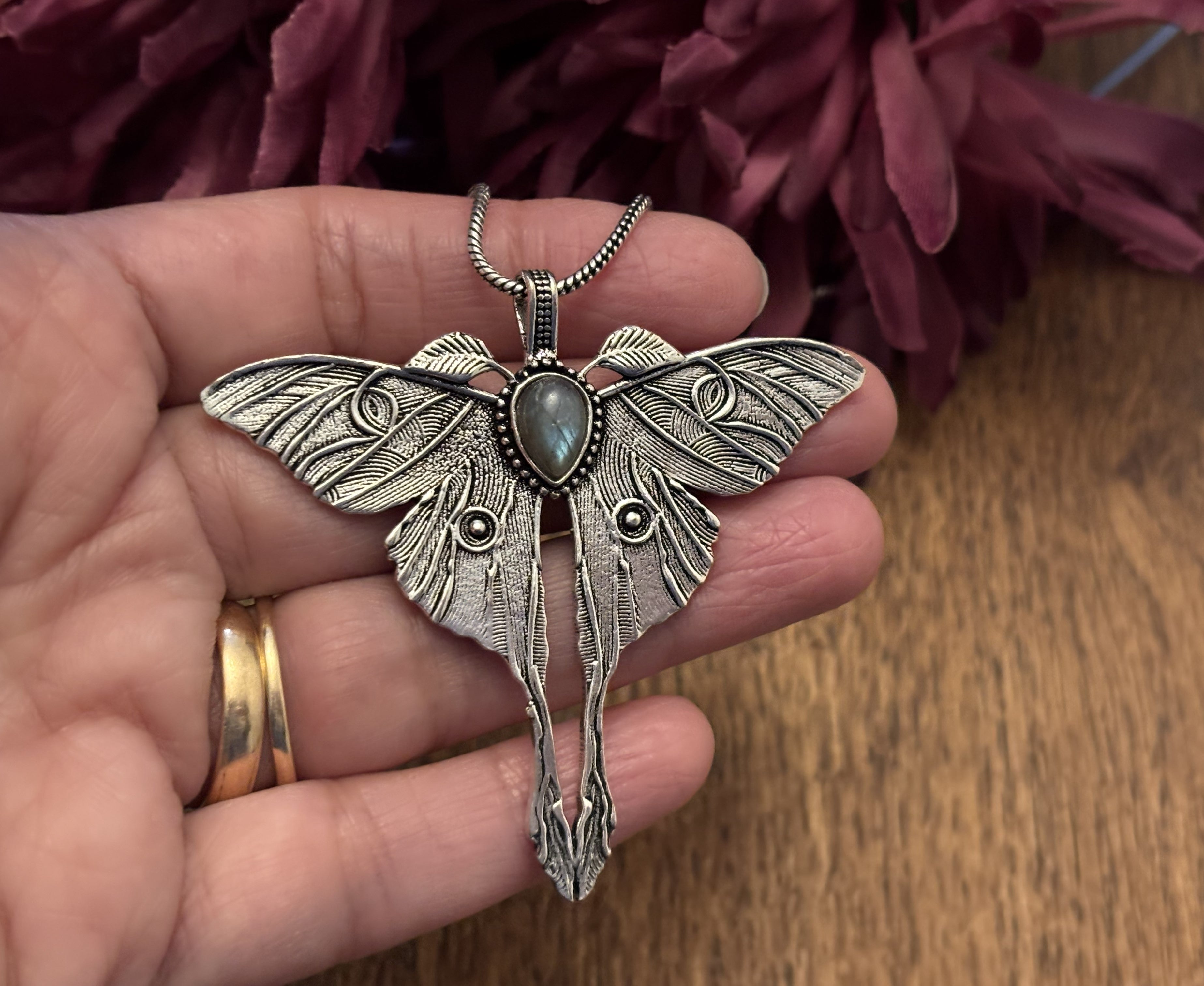 Gold/Silver Luna Moth Necklace – Nature-Inspired Boho Statement Pendant