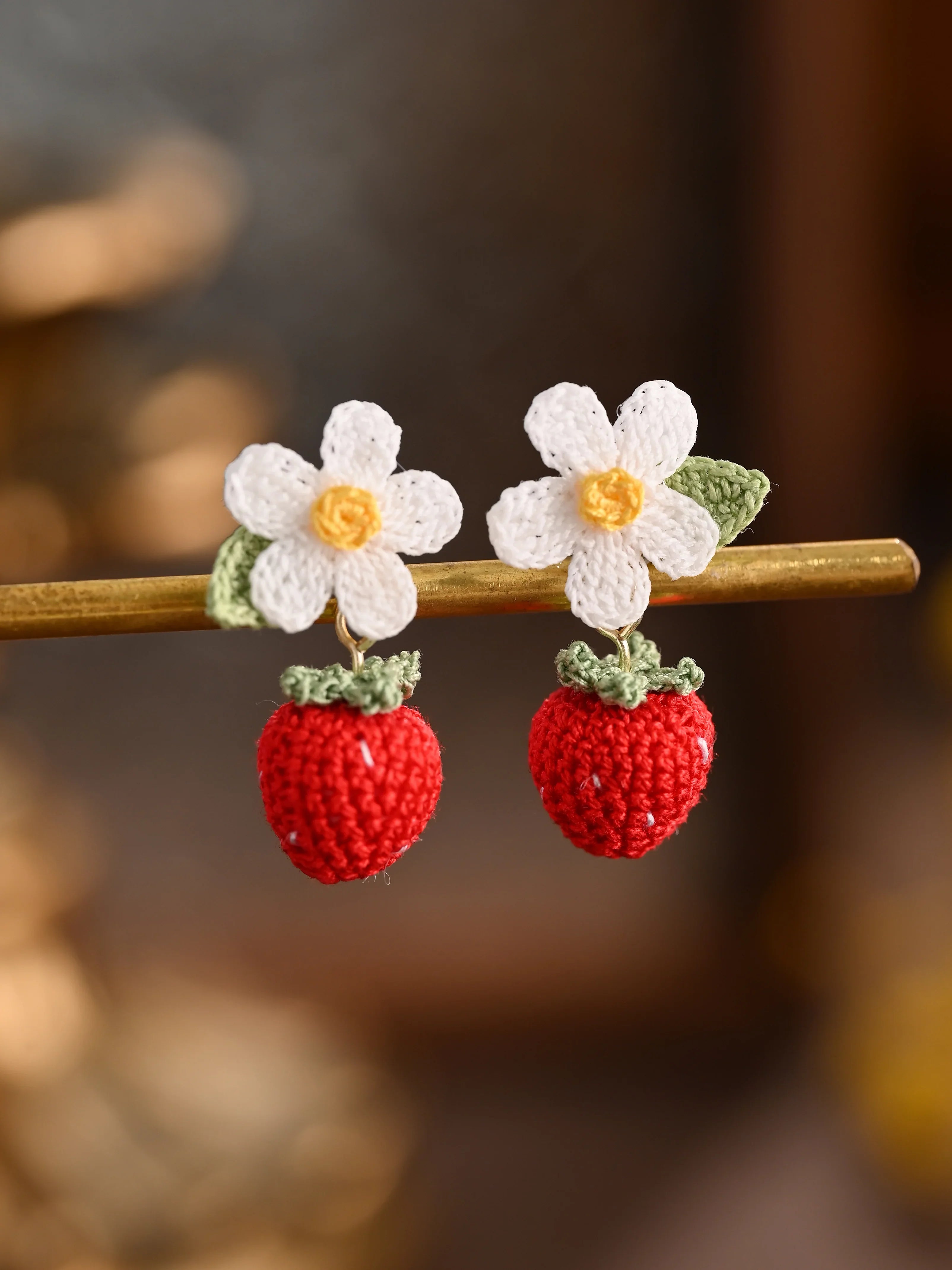 Strawberry Bloom Micro Crochet Earrings