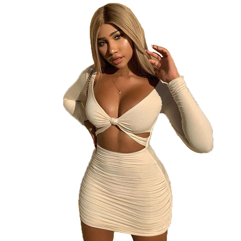 Sexy Long Sleeve Pleated Mini Party Dress