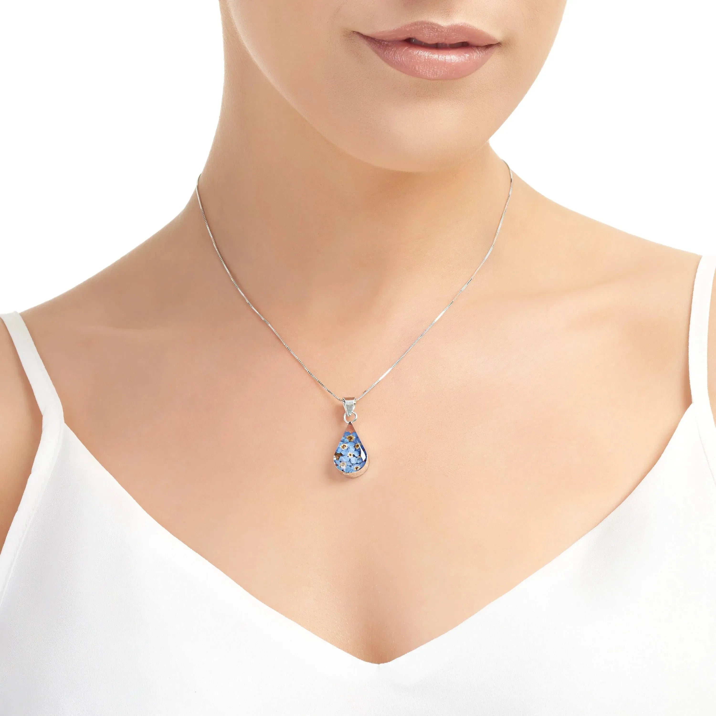 Forget-Me-Not Necklace Teardrop Pendant