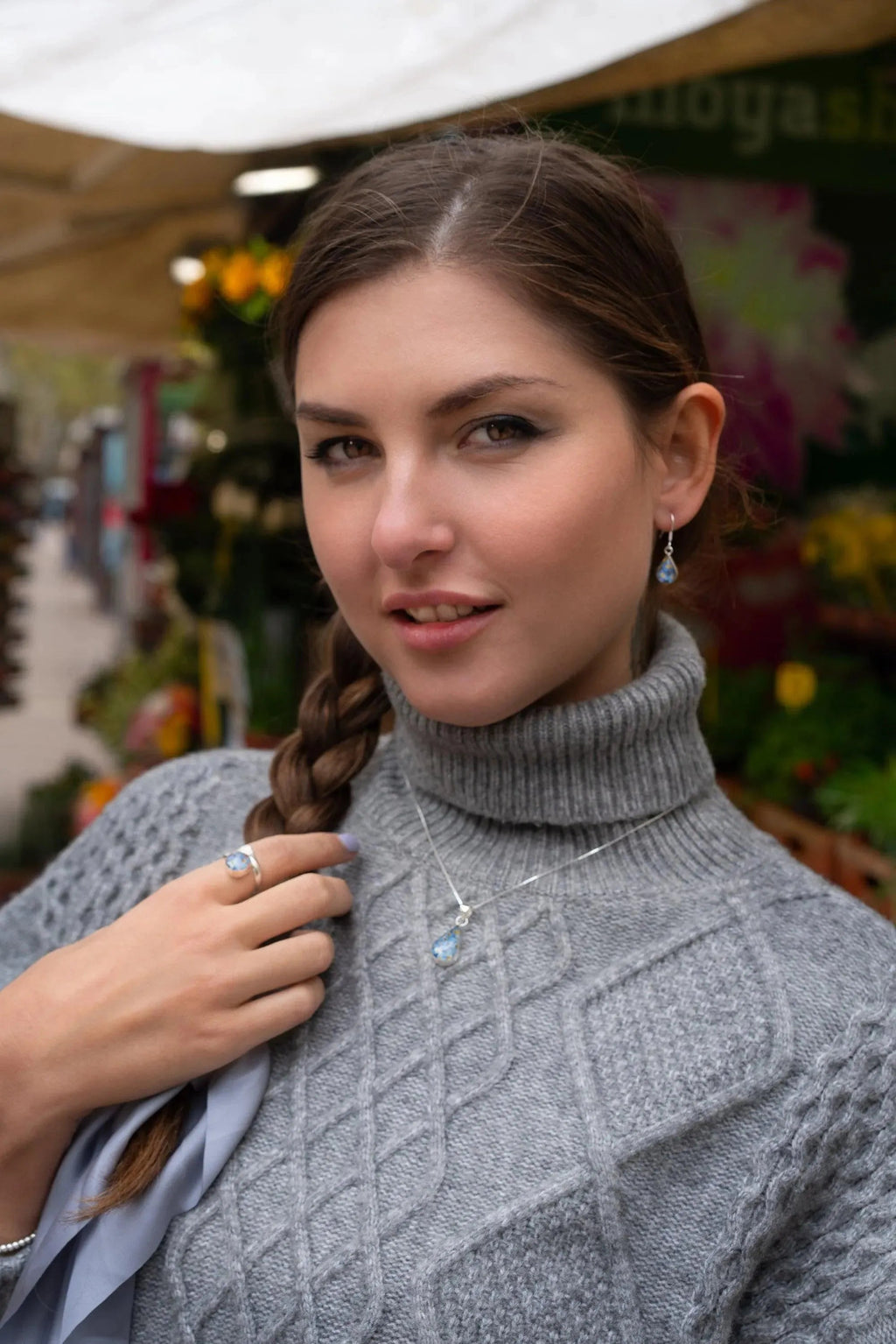 Forget-Me-Not Necklace Teardrop Pendant