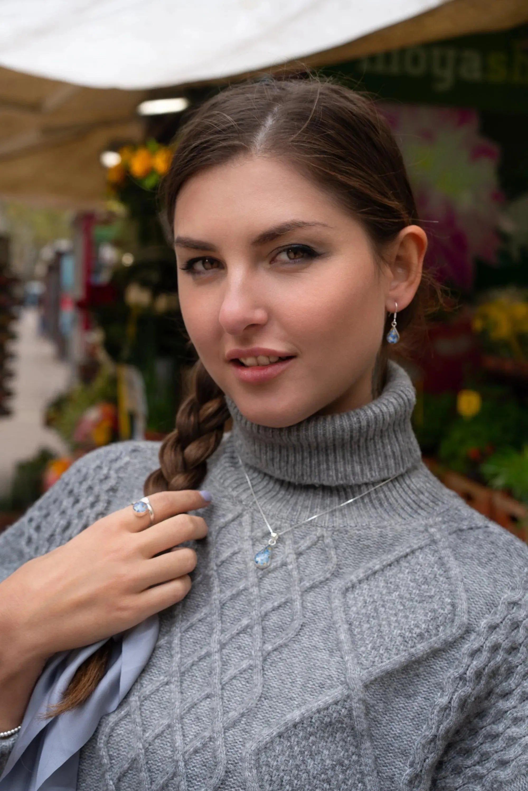 Forget-Me-Not Necklace Teardrop Pendant