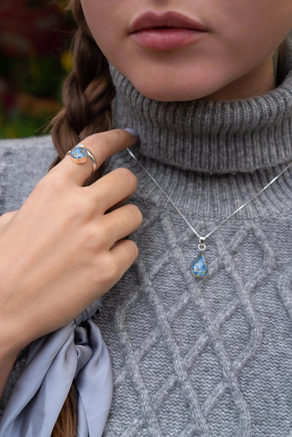 Forget-Me-Not Necklace Teardrop Pendant