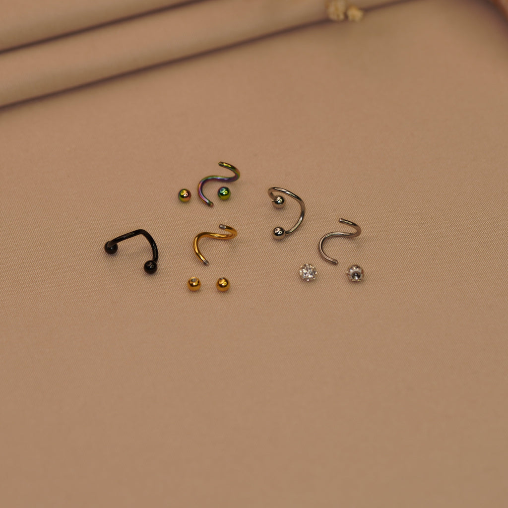 Twisted Spiral Piercing Ring, 16G, 6mm, Multiple Colours, Single