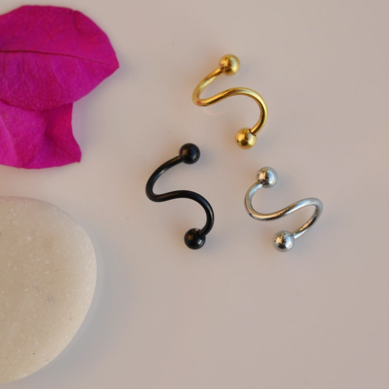 Twisted Spiral Piercing Ring, 16G, 6mm, Multiple Colours, Single