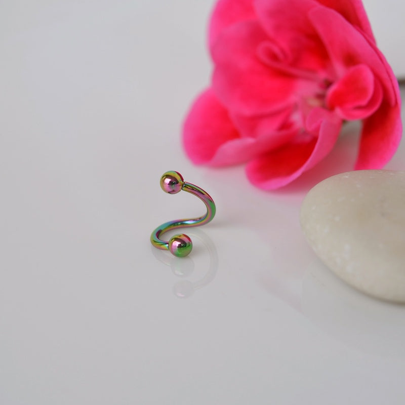 Twisted Spiral Piercing Ring, 16G, 6mm, Multiple Colours, Single