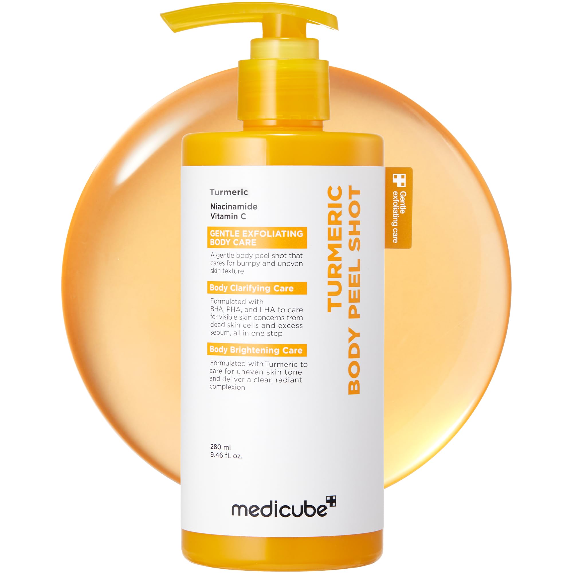 Medicube Body Peel Shot with Turmeric | Gentle Exfoliating Serum with BHA, LHA & PHA for Dead Skin, Texture & Excess Sebum | 9.46 fl oz