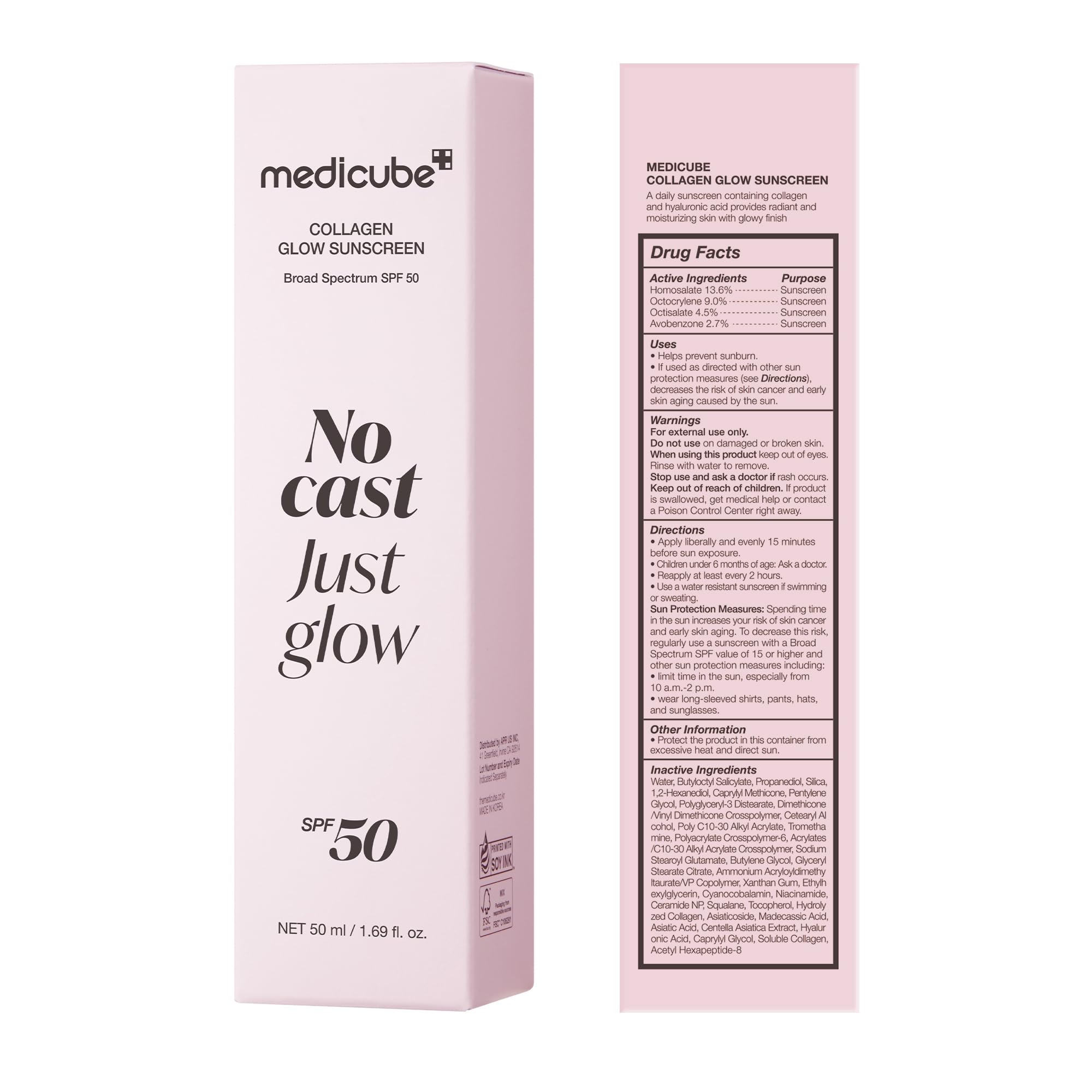 Medicube No Cast Just Glow Collagen Sunscreen SPF 50 | Lightweight, Hydrating, No White Cast